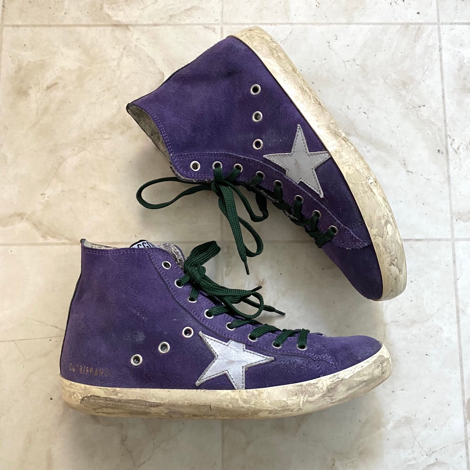 Golden Goose Made in Italy Francy Penstar Purple Suede Silver Star Sneakers 41/8