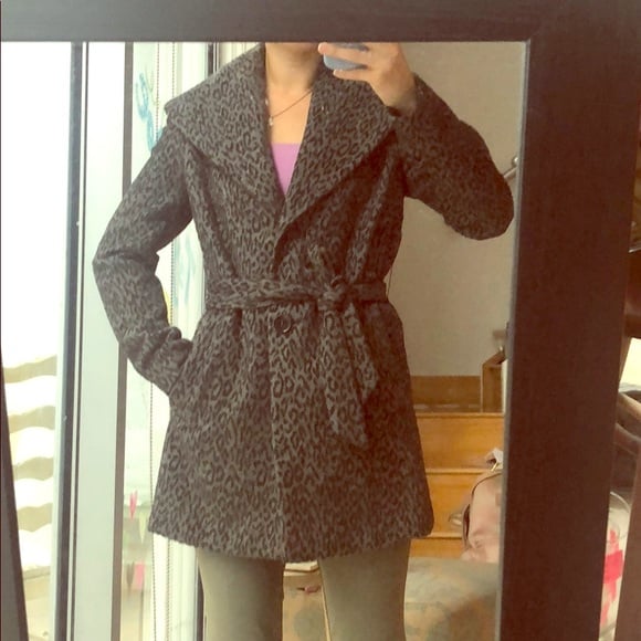 Calvin Klein sz 4 grey leopard wool blend pea coat