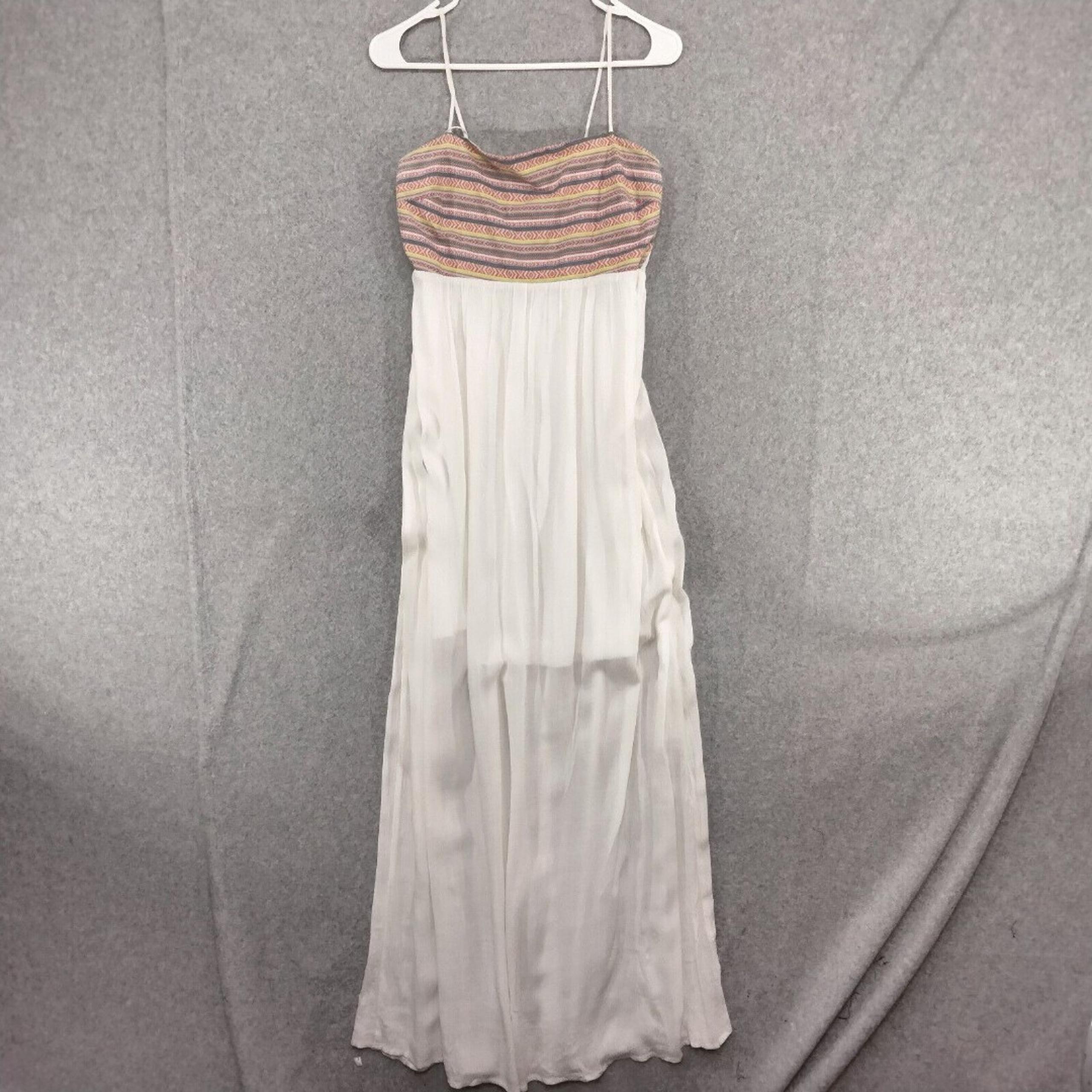 Flying Tomato Maxi Dress Women's M White Aztec Woven Embroidered Smocked Ikat