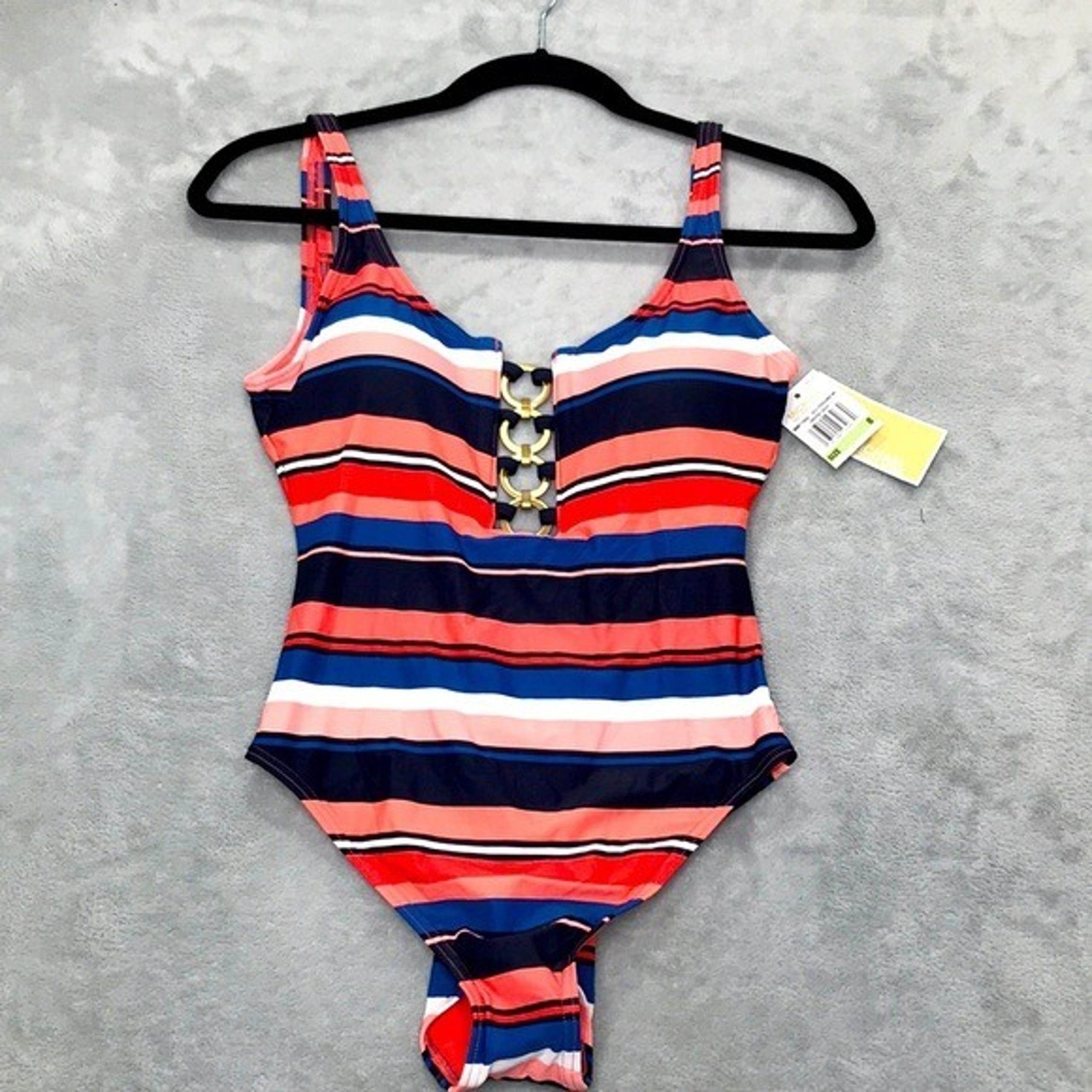Michael Michael Kors Striped O Ring One Piece Swim Suit Size 8 New
