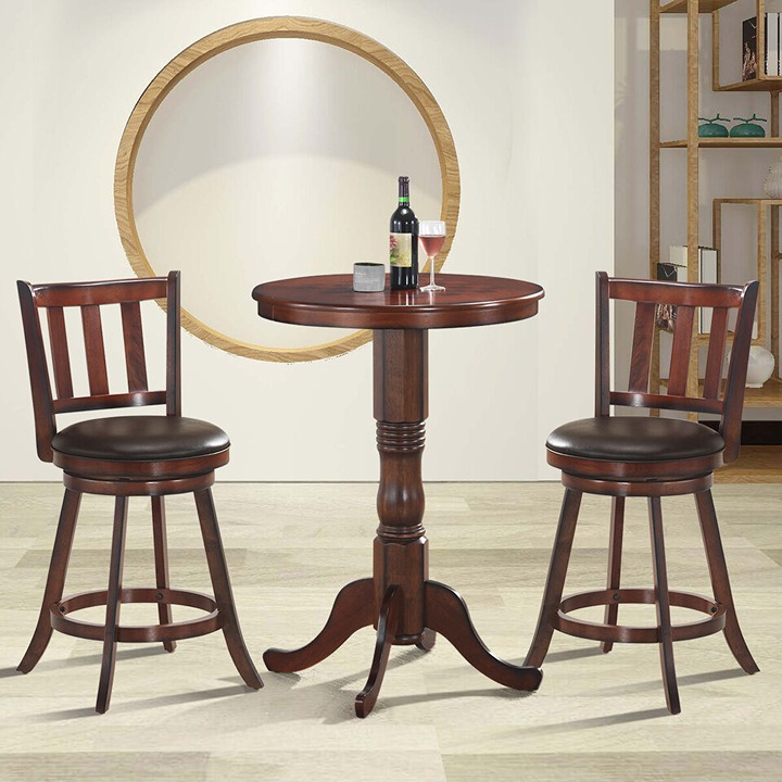 Set of 2 25 Swivel Bar Stools Leather Padded Solid Counter Height Pub Chairs