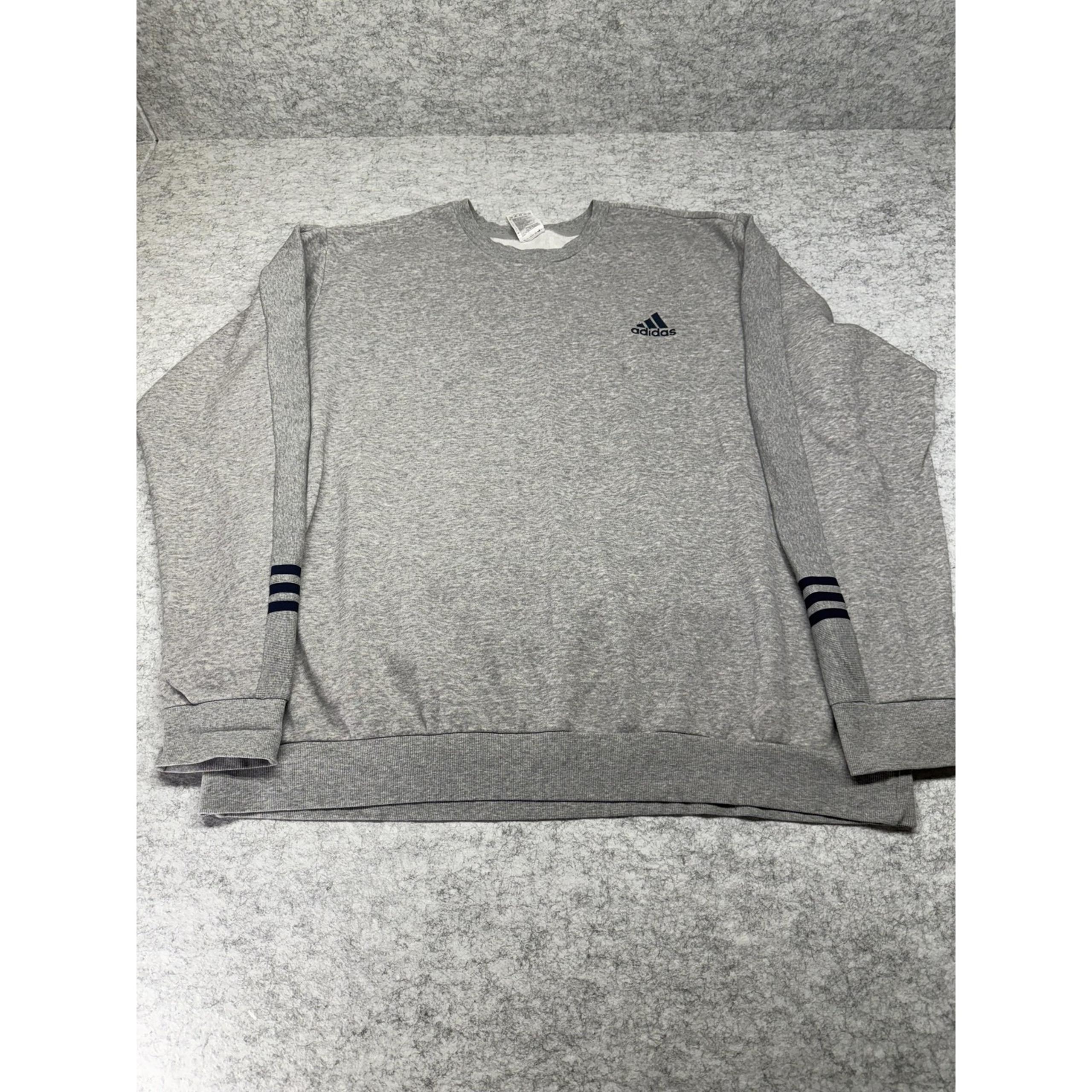 Adidas Sweater Mens 3XL Gray Crewneck Pullover Three Stripes Athletic Logo