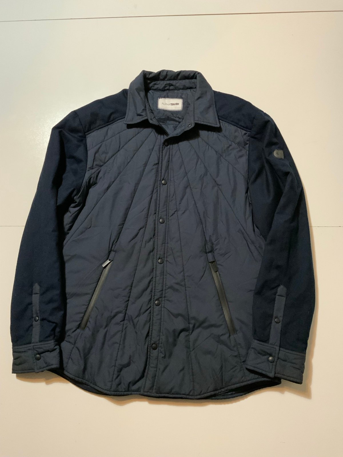 Alpha Tauri Orth V2 Navy Blue Quilted Puffer Snap Button F1 Racing Jacket