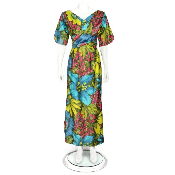 THE HOUSE OF THE MUUMUU Vtg 60s Stunning Floral Slit Side Sleeve Dress XXS /275