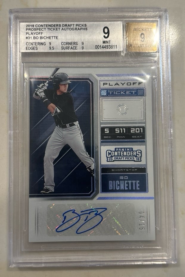 2018 Panini Contenders Playoff Ticket Bo Bichette RC Rookie AUTO 4/15 BGS 9