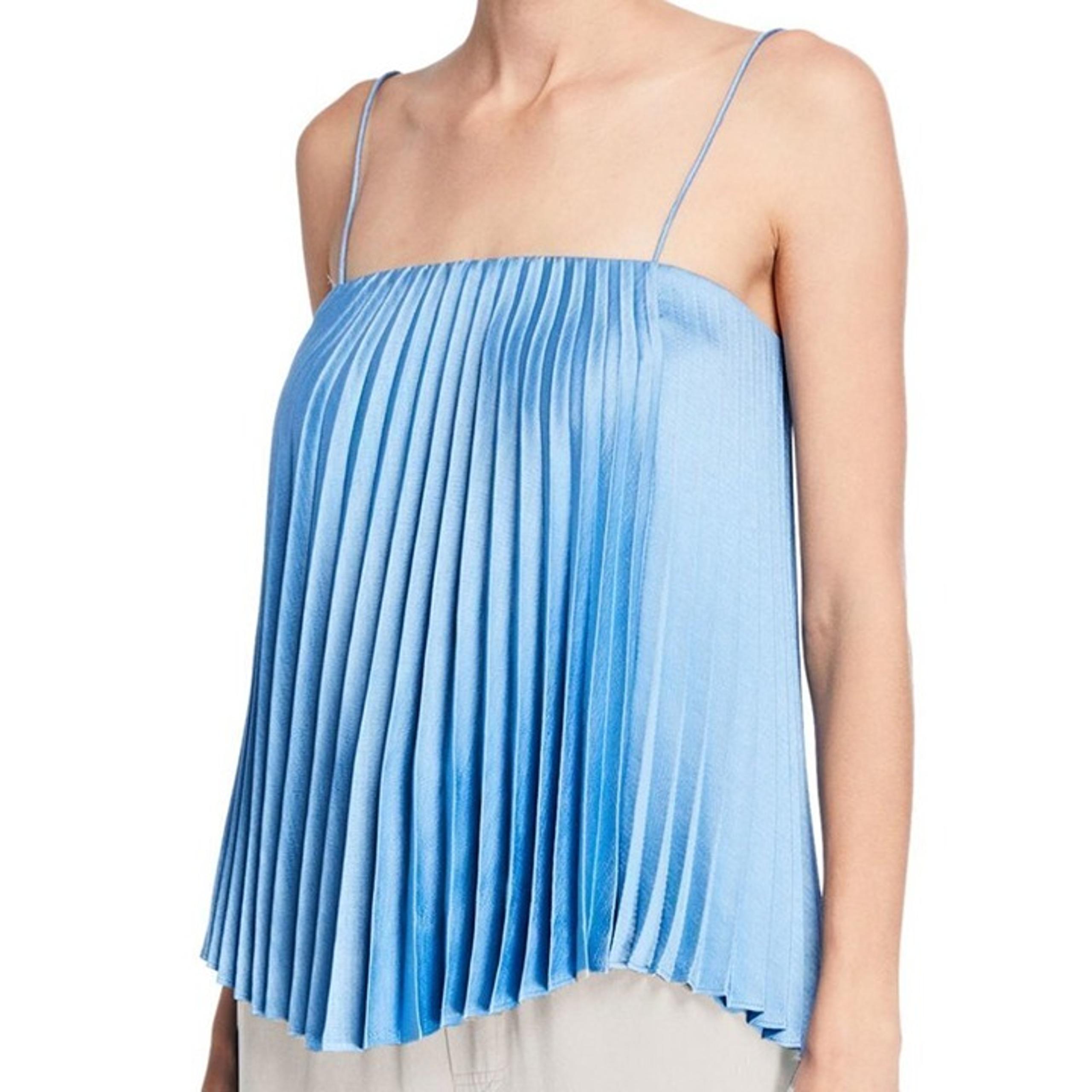 Vince Womens Large Blue Cami Top Square Neck Pleated Camisole NEW WITH TAG