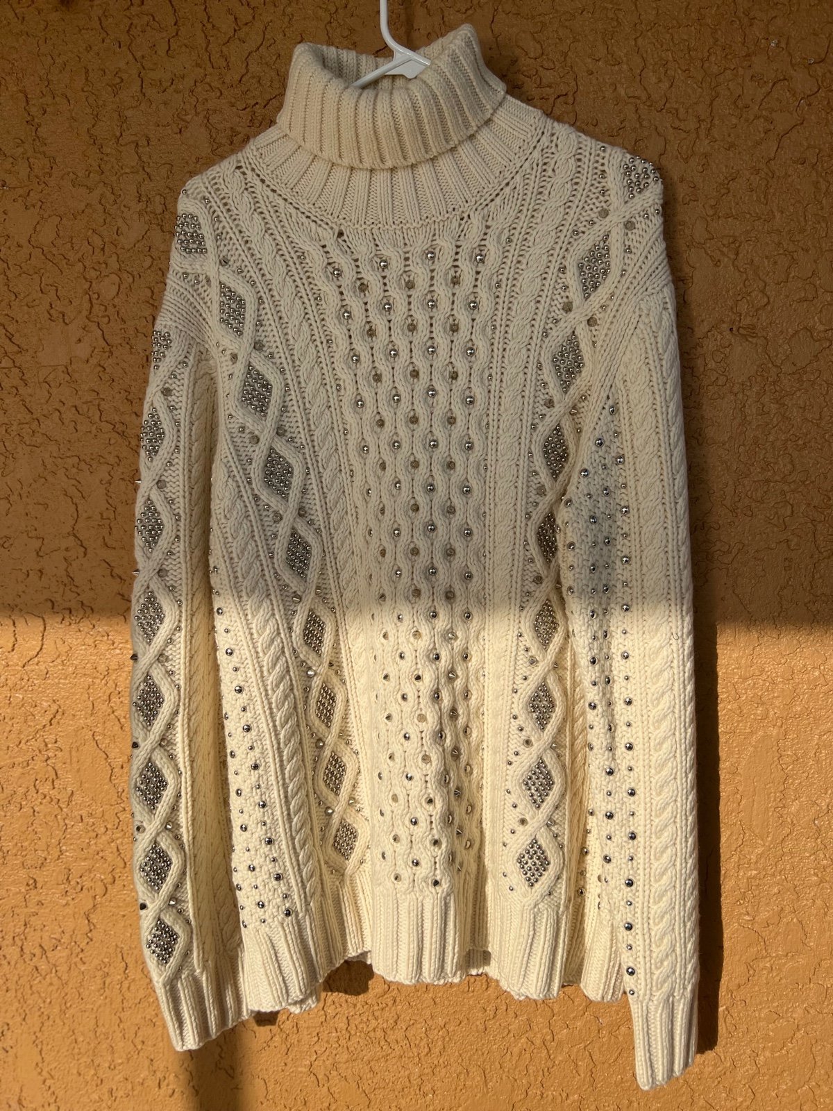 Michael Kors Collection Vanilla Silver Stud Cashmere Sweater Size XL 640AKQ922