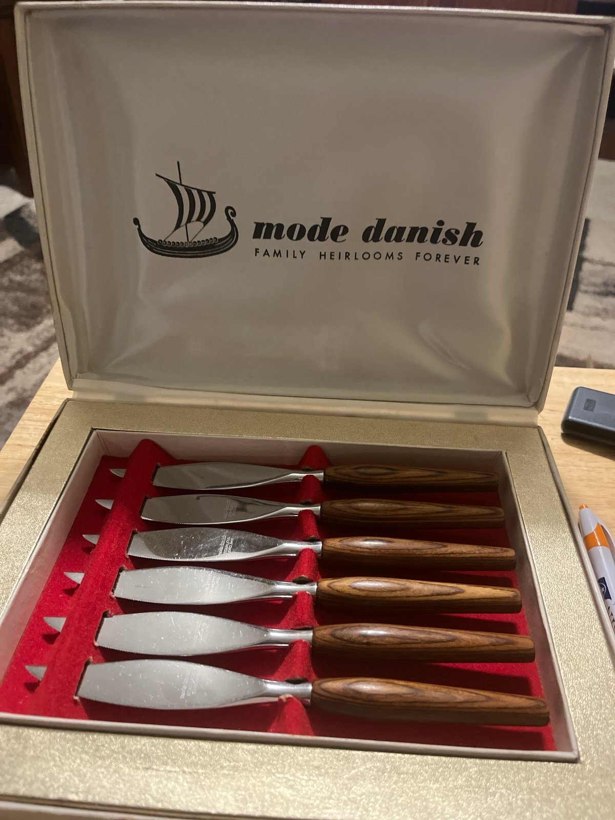 Vintage six piece set mode danish steak knife