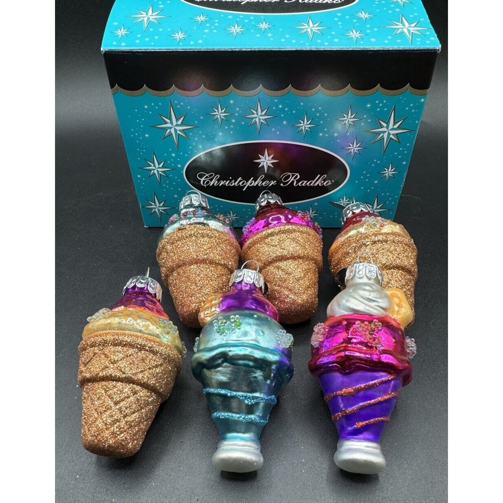 Christopher Radko Gingerbread Full Set Ice Cream Ornaments In Box! Mint! S1T