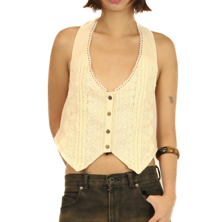 Axes Femme Lace and Pearl Halter Vest in Ivory