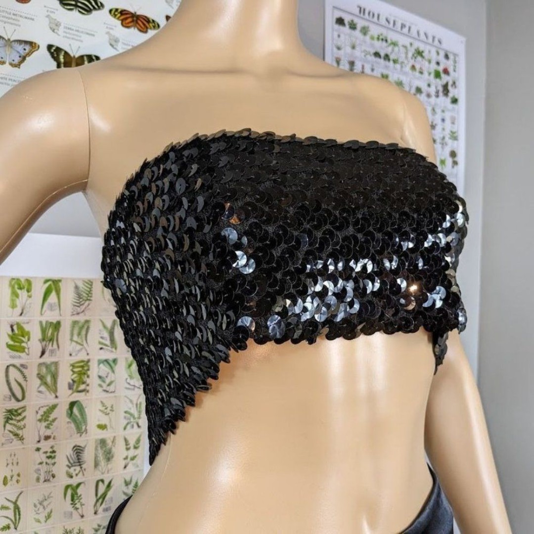 NWT Vintage y2k Gunne Sax Jessica McClintock Tube Top Black Sequins Crop M
