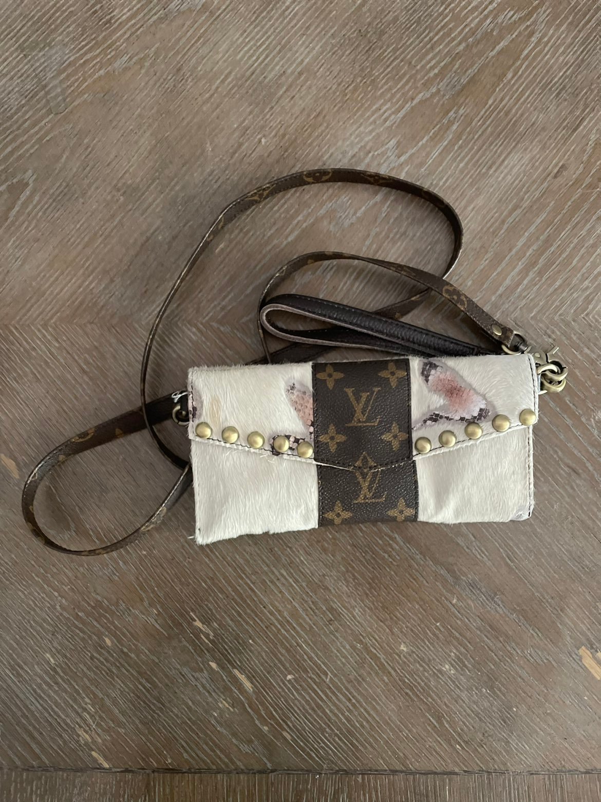 Repurposed Cowhide Crossover/Wristlet