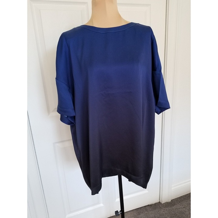 Badgley Mischka Blue/Black Ombre' Short Sleeve Silk T-Shirt Women's Sz M