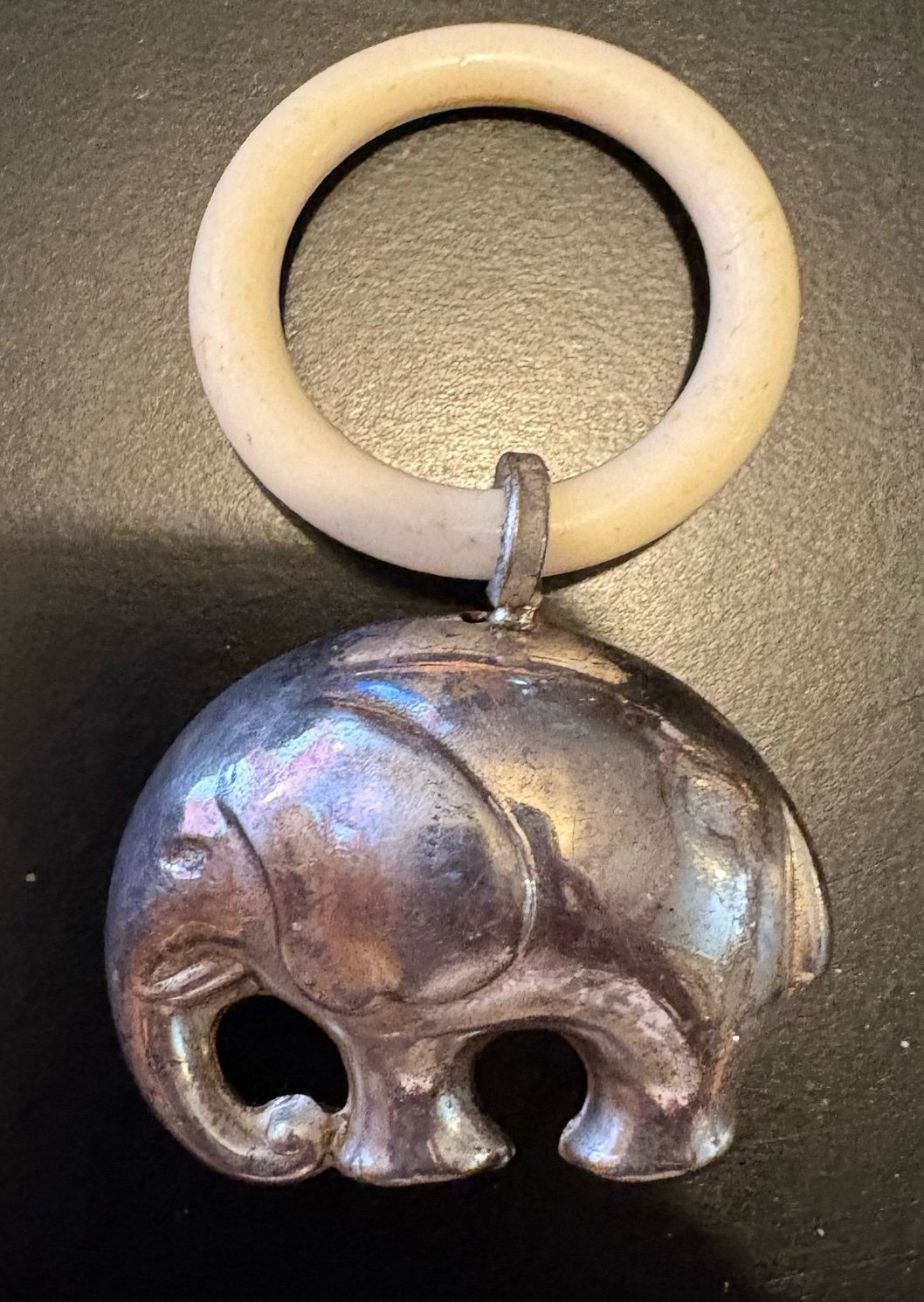 Vintage silver plated elephant baby rattle