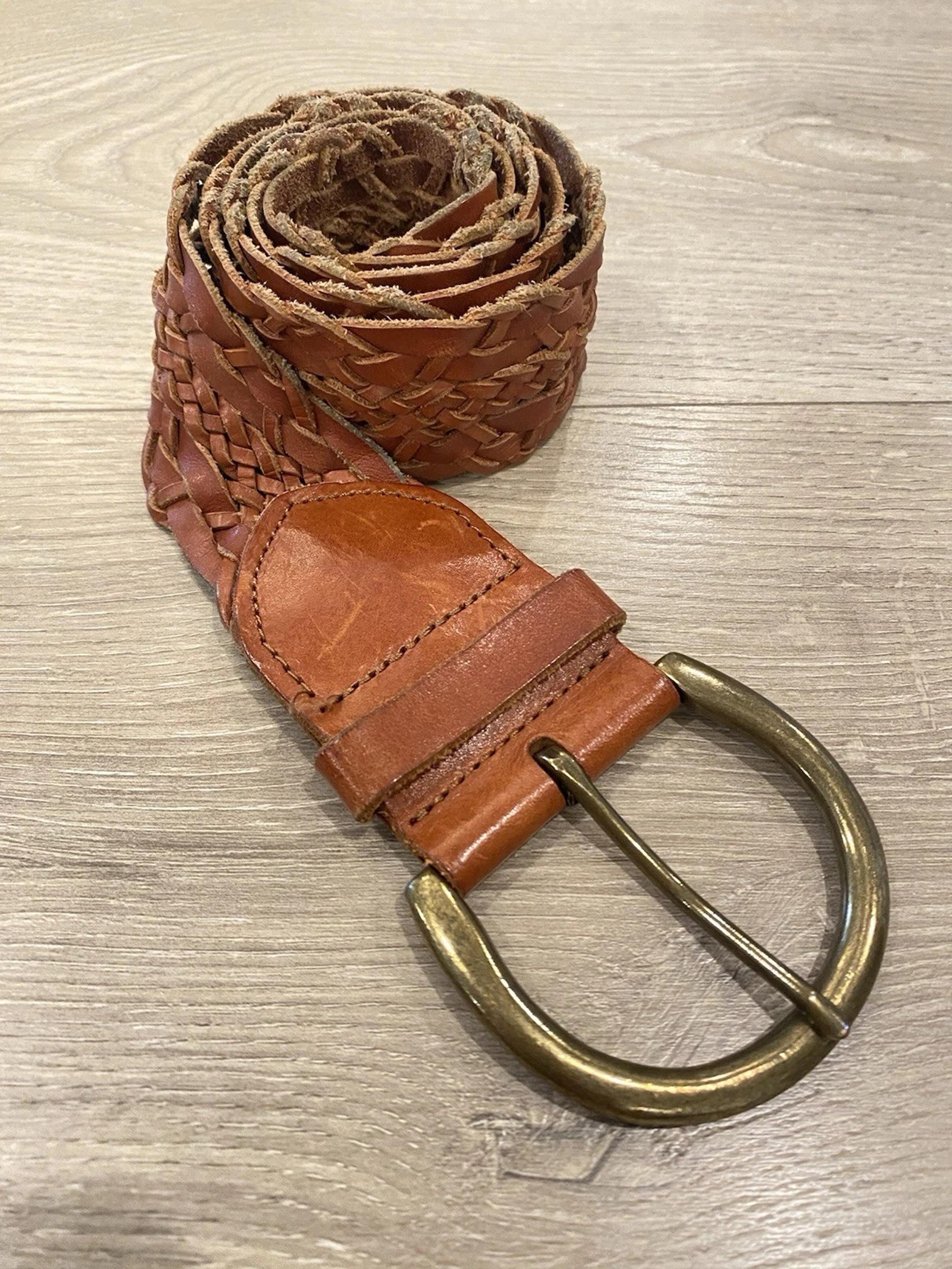 VTG 90s Y2K Banana Republic Genuine Woven Brown Leather Belt Women's Size M