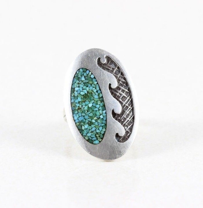 Sterling Silver Crushed Turquoise Ring Vintage Size 6