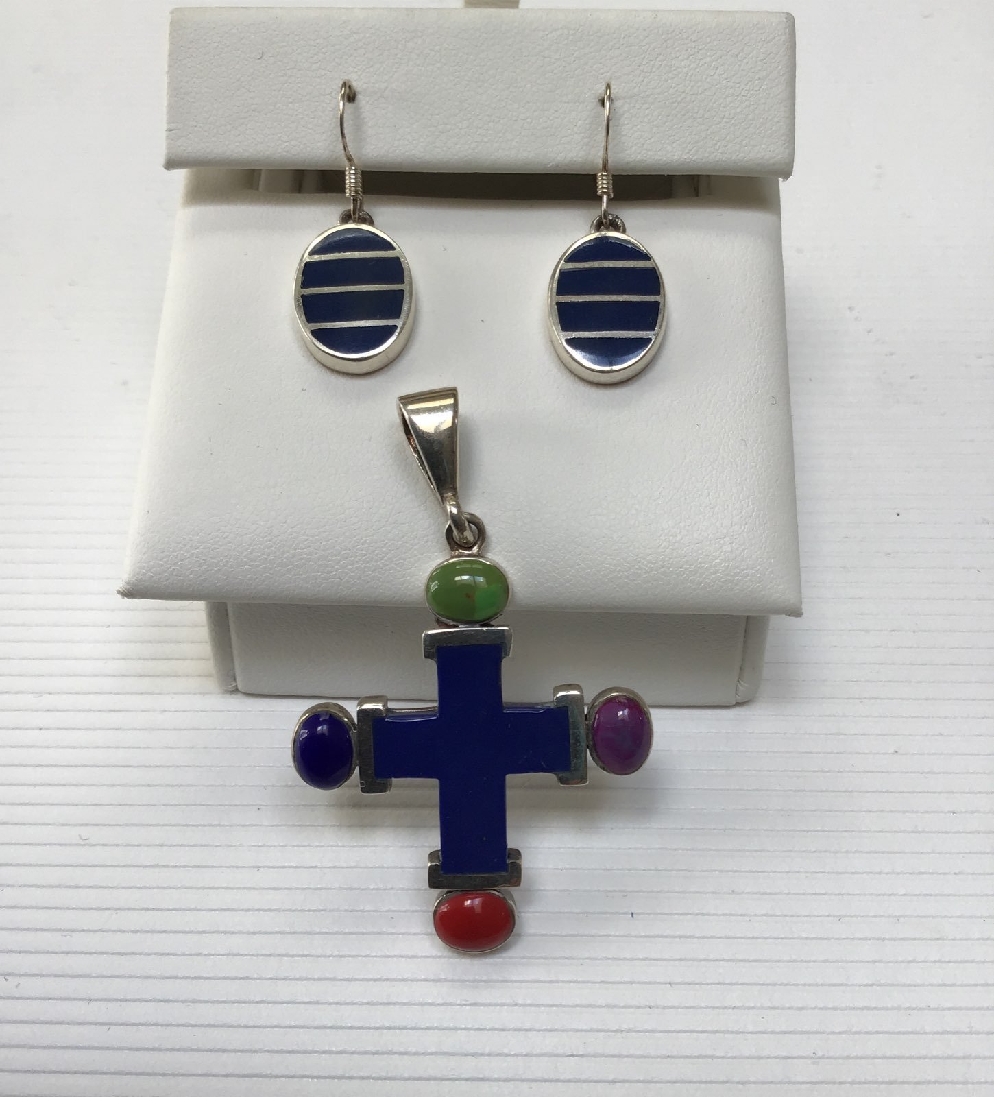 Natural stone cross pendant and earrings