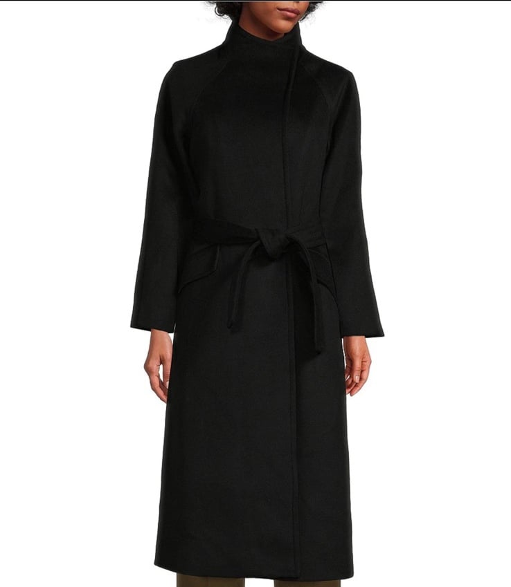 Antonio Melani Lydia Wool Blend Collared Neck Long Sleeve Belted Wrap Coat