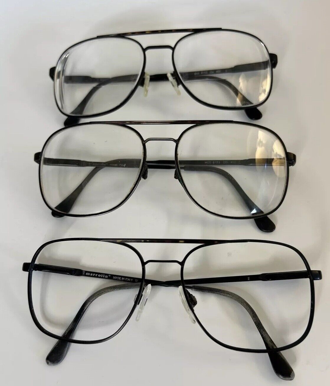VTG MARCOLIN 6153 Black Tortoise Wire Rim Eyeglass FRAMES ONLY Italy Lot Of 3