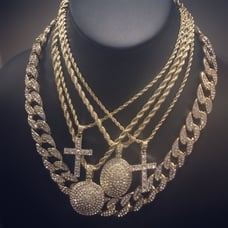 14K GOLD PLATED ICED OUT DIAMOND SIMULATED   CHAINS COMBO  BEST OF THE BEST JEWE
