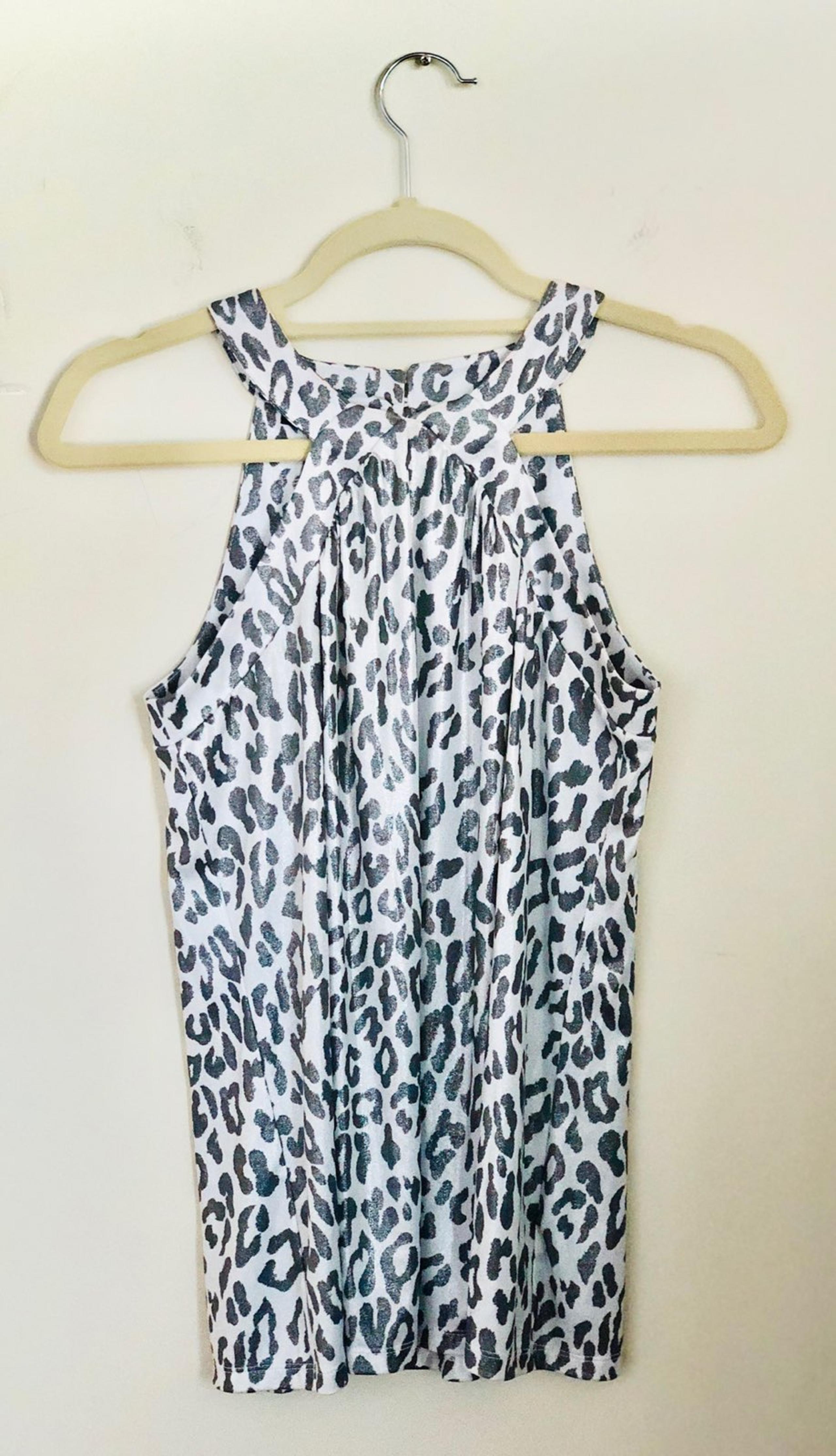 White and Silver Leopard Print Top