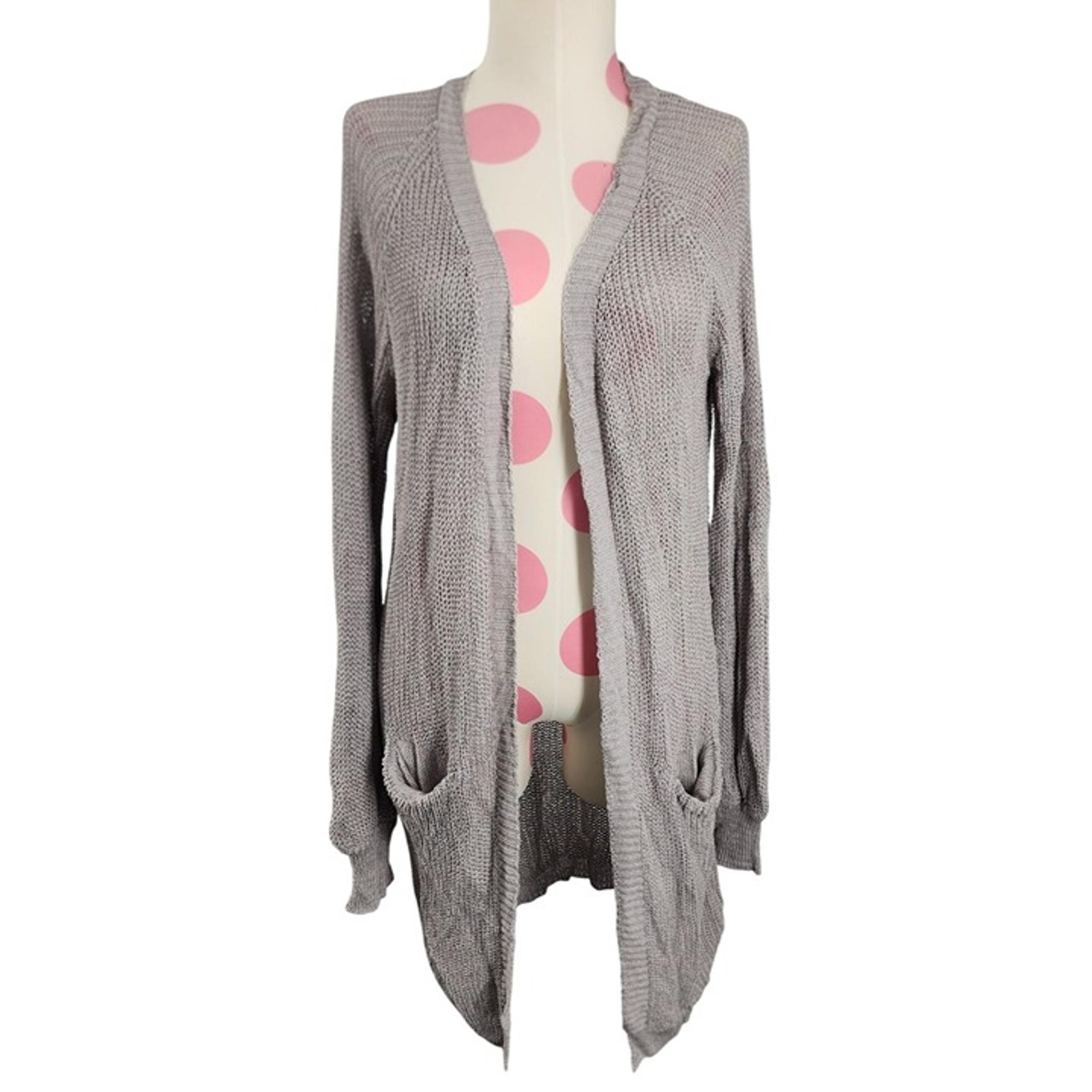 Women's Shein Grey Silver Shimmer Sweater Cardigan Open Front Large Relaxed Fit