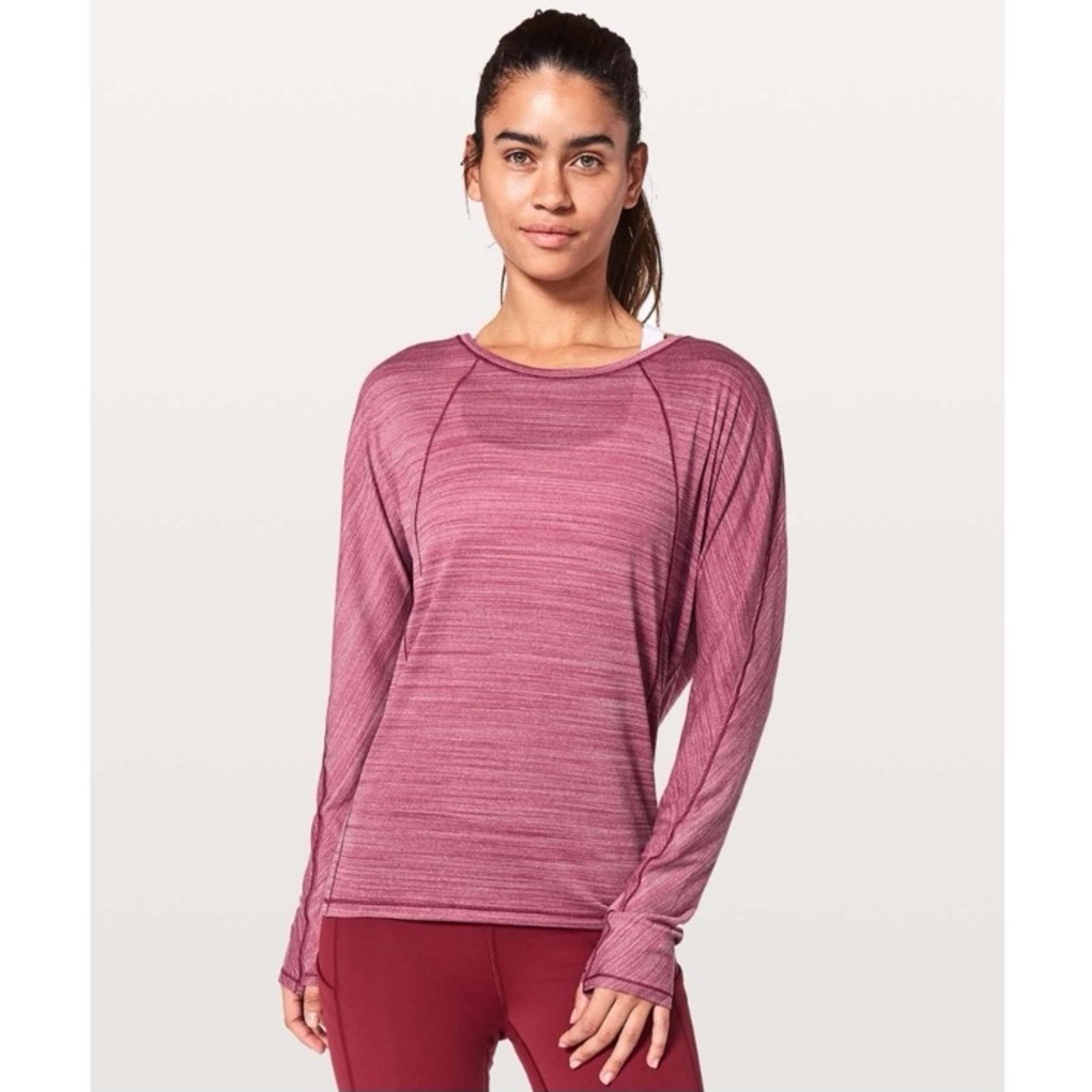 Lululemon Set To Sweat Long Sleeve Shirt Top Size 10 Heathered Ruby Red W3BGTS