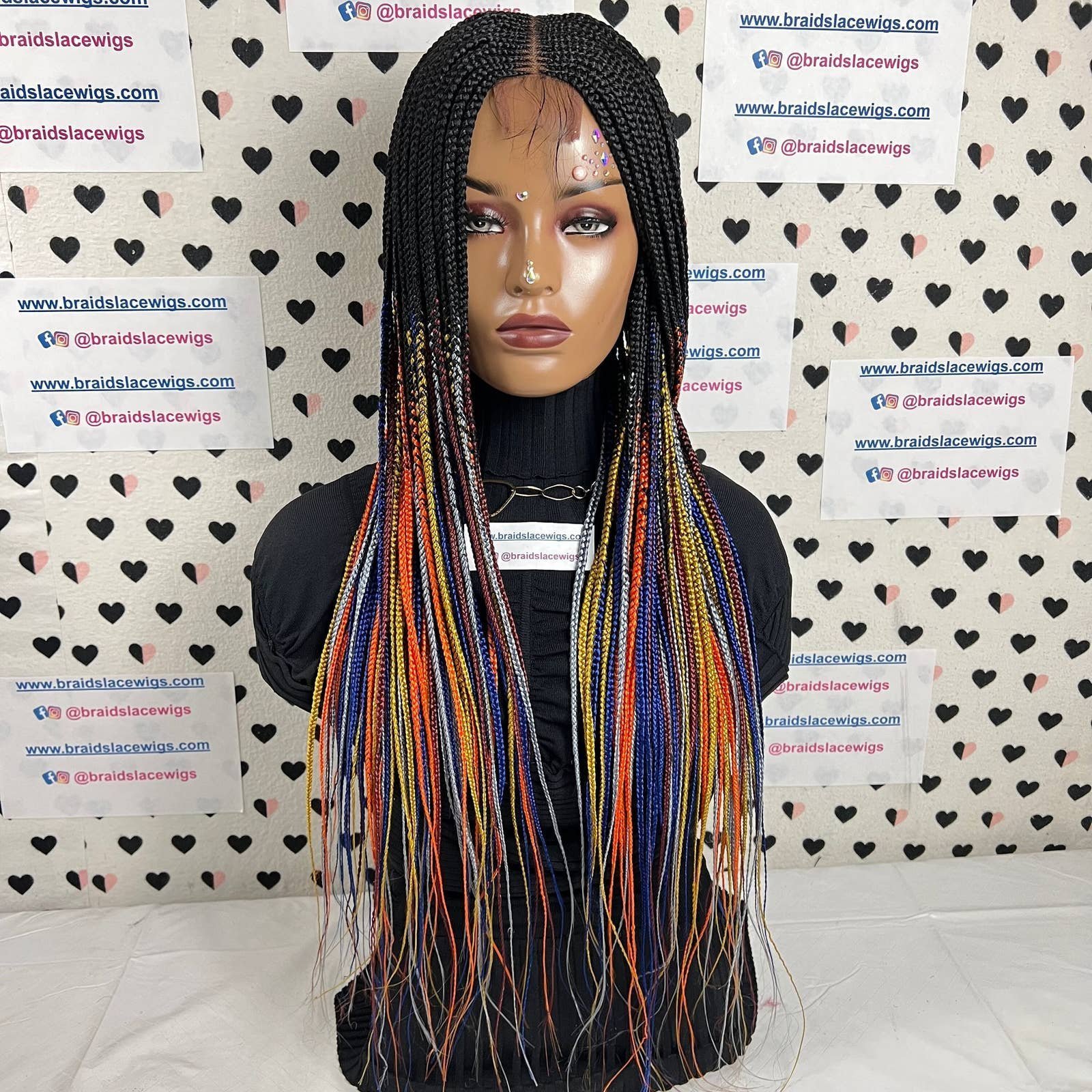 Lace Closure Braided Wig Top Cornrows Multi Black Multi Colored Box Braids Wigs