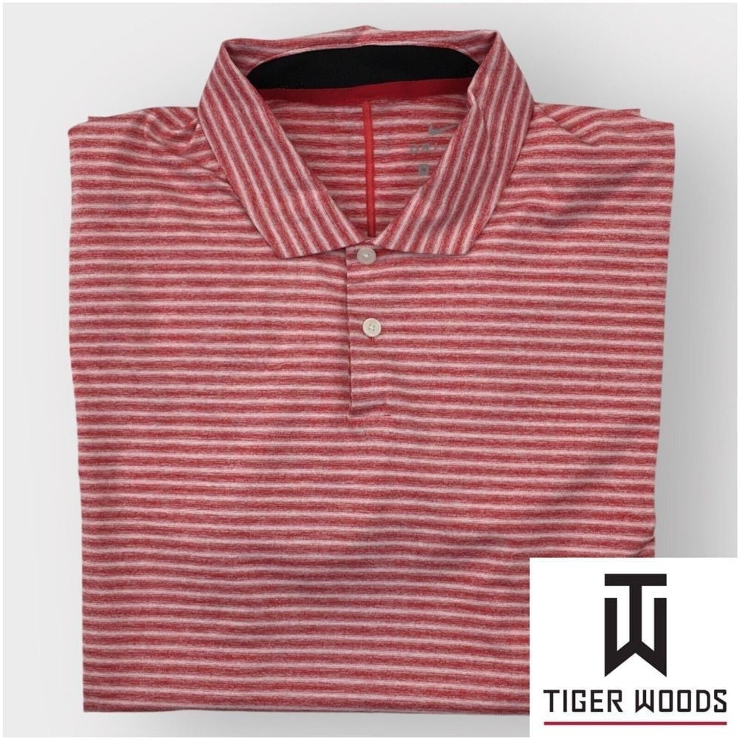 TIGER WOODS NIKE Mens Golf Polo Shirt Size M Stretch Performance Casual Striped