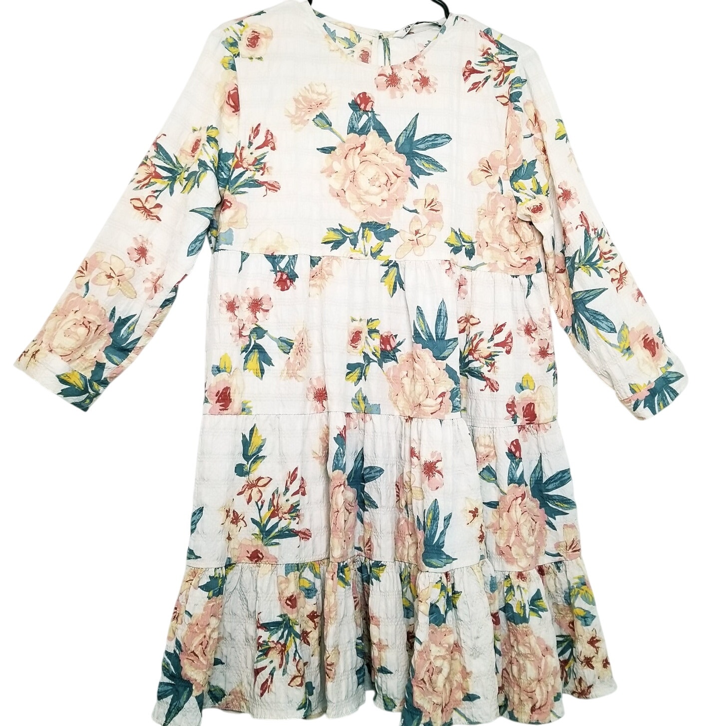 Zara Floral Tiered Mini Dress Puckered Crinkle Fabric Cottagecore Feminine Sz M