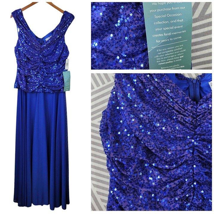 NEW Jackie Jon Evening Party Dress Plus 18 Maxi Long Layered Blue Sequin Prom