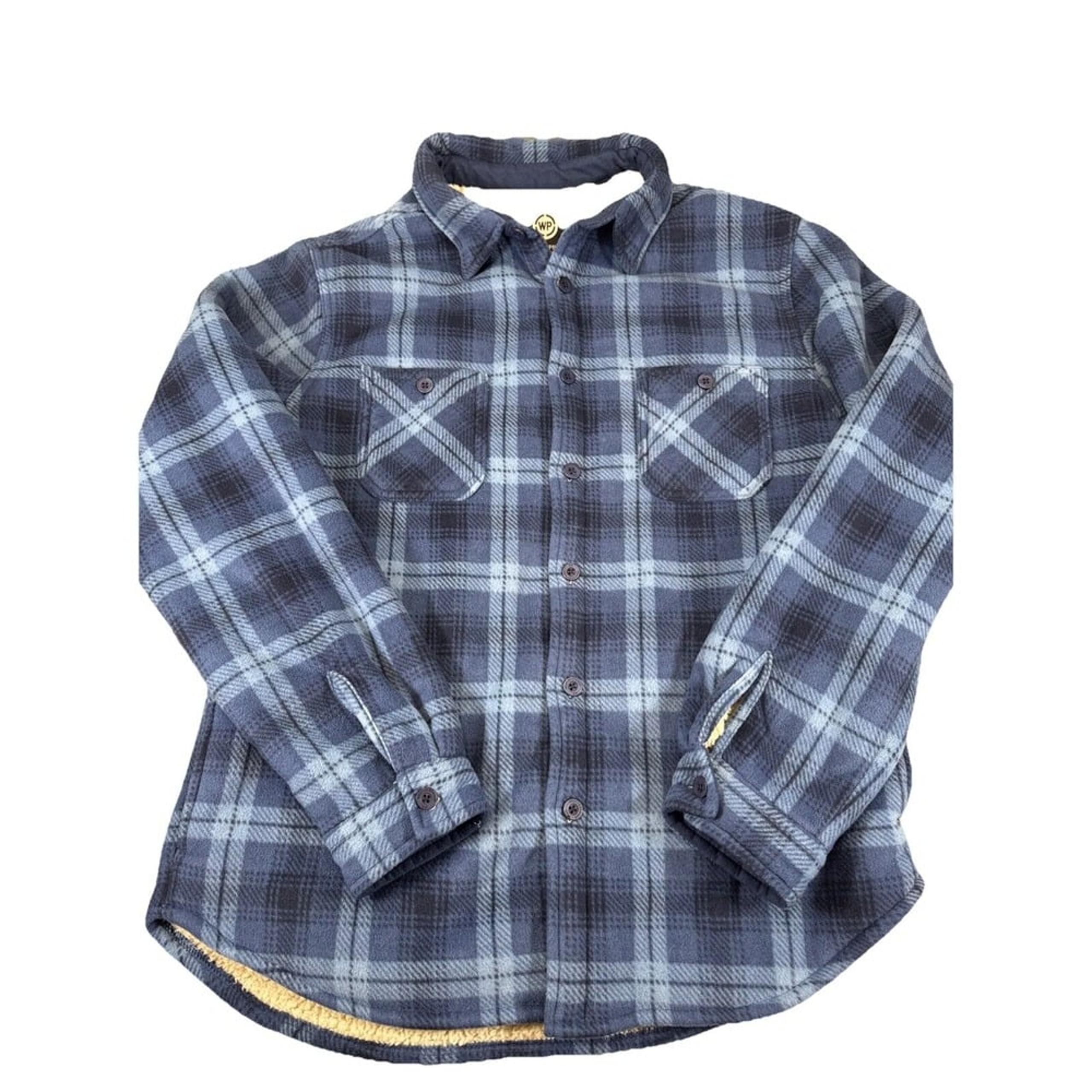 WP Weatherproof Men's L Flannel Sherpa Lined Work Shirt Jacket Blue Plaid