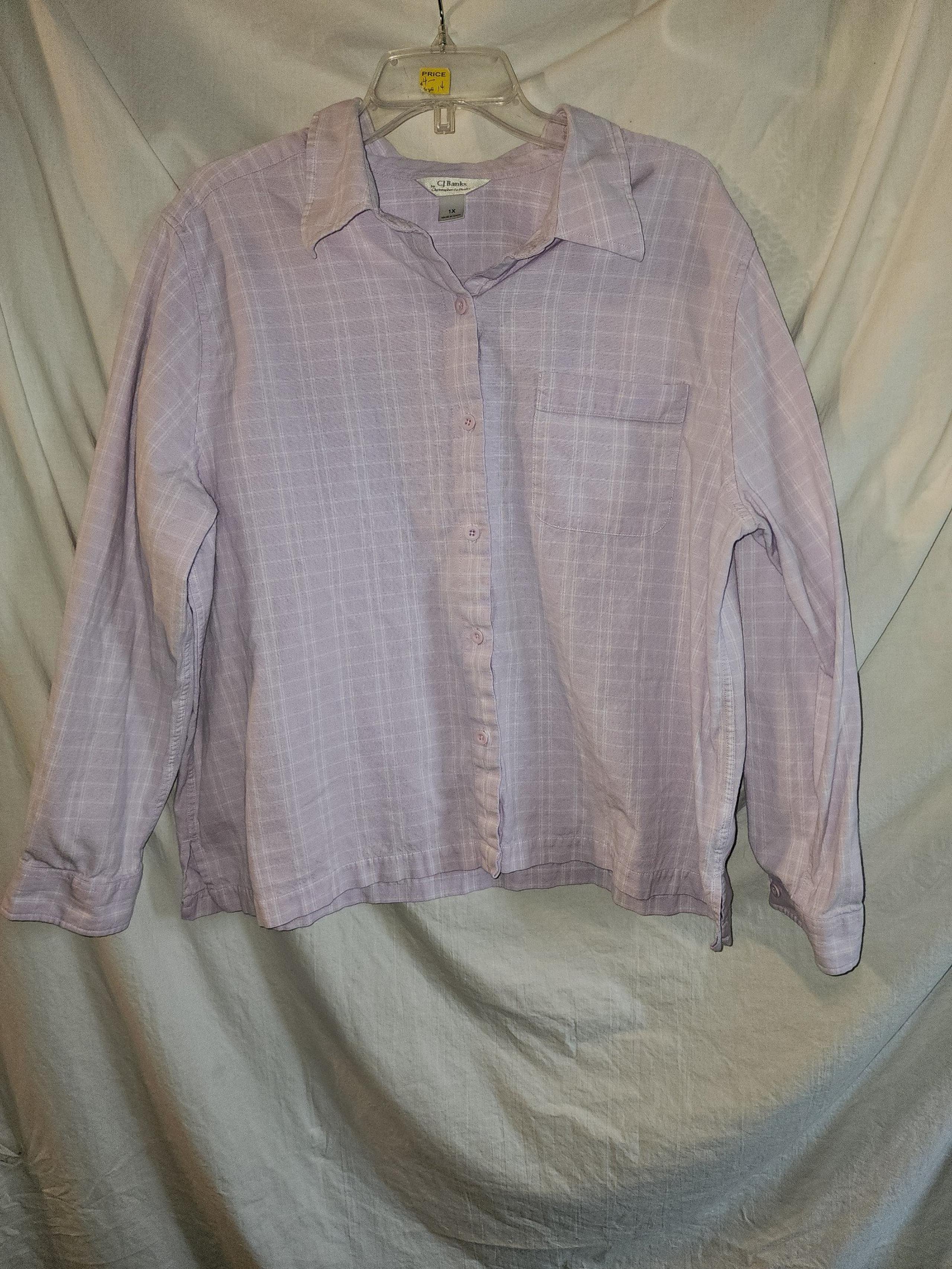 Cj banks womens size 1x lavender button up Shirt