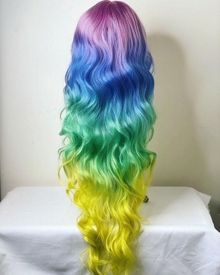 22” RAINBOW BODY WAVY LACE FRONT WIG NEW