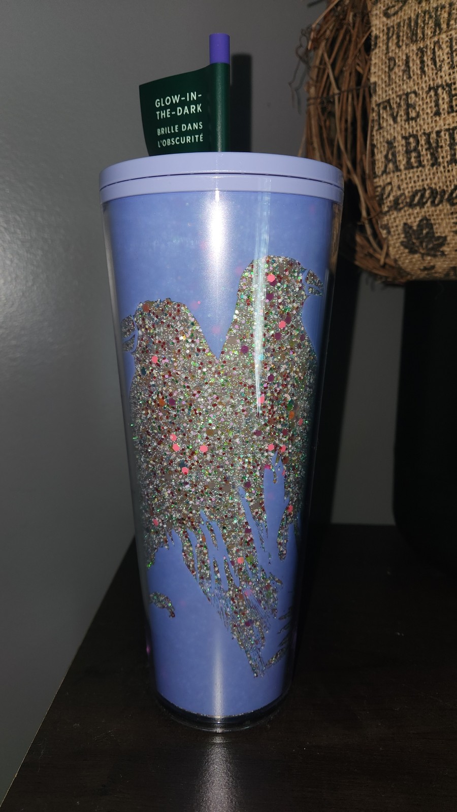 Blue Glitter Raven Starbucks tumbler