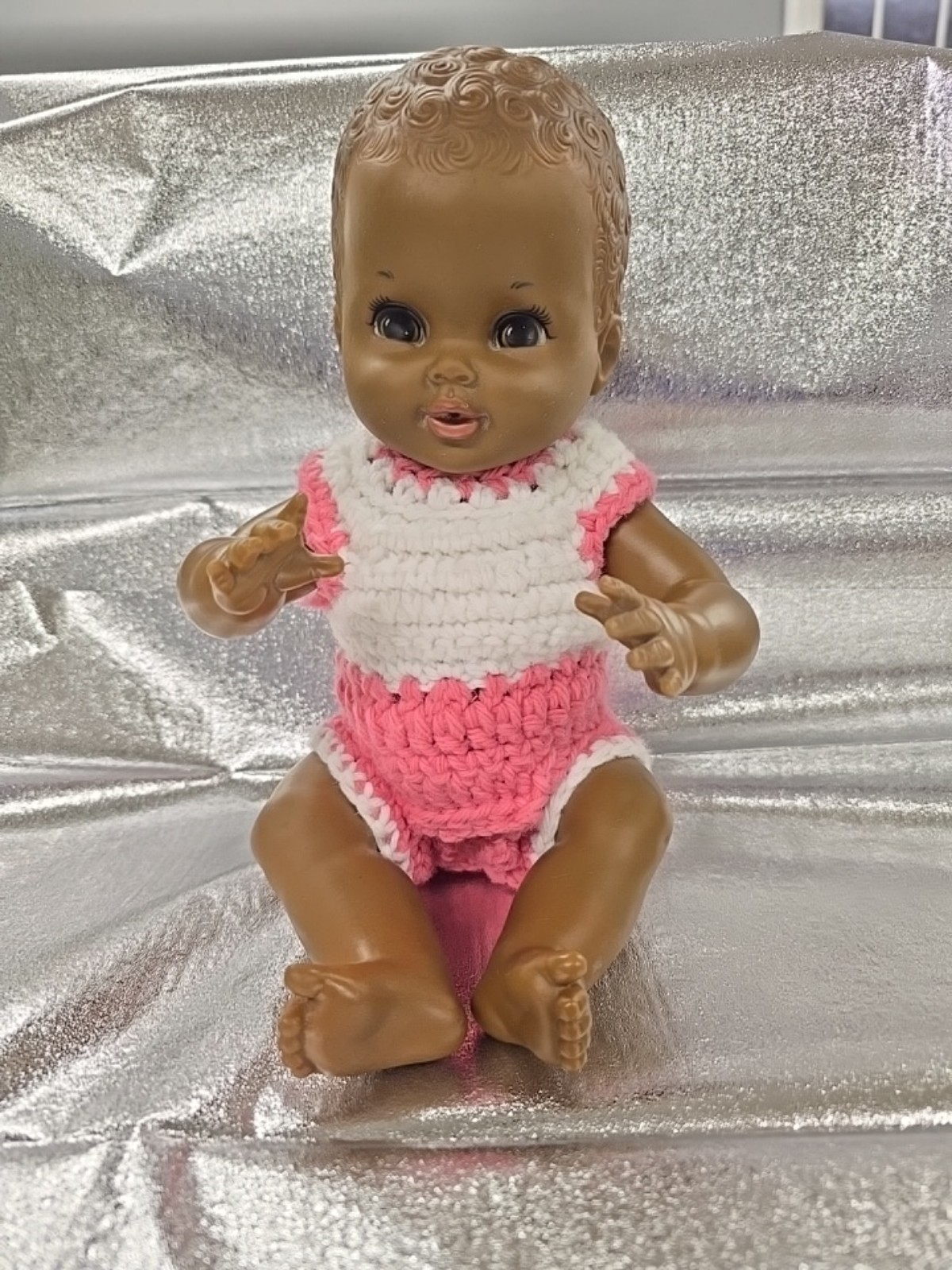 1972 Shindana Zuri Black African American Girl Baby Doll 13" Bootstrap Inc