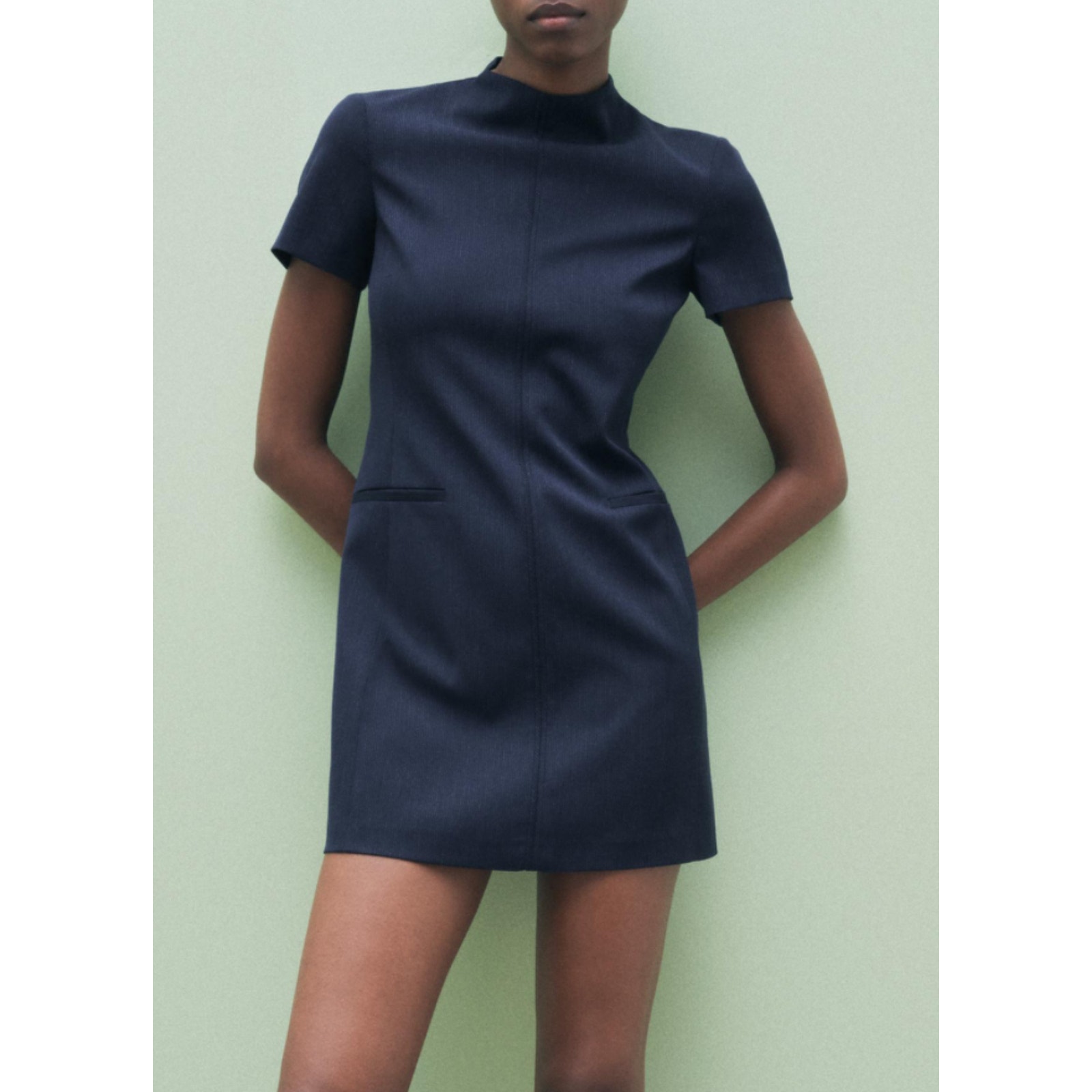 Nwt- Zara DIPLOMATIC STRIPE MINI DRESS ZW COLLECTION - Navy blue-XL