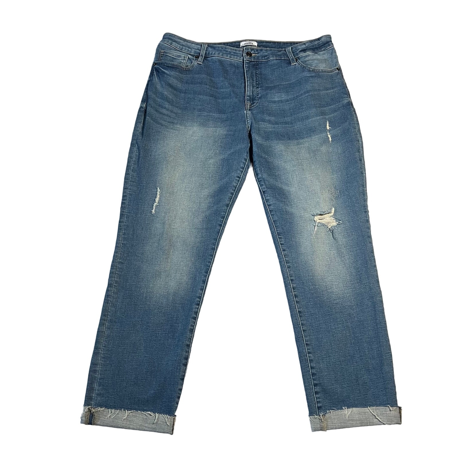 Pistola High Rise Distressed Stretch Straight Leg Cropped Jeans Size 18W