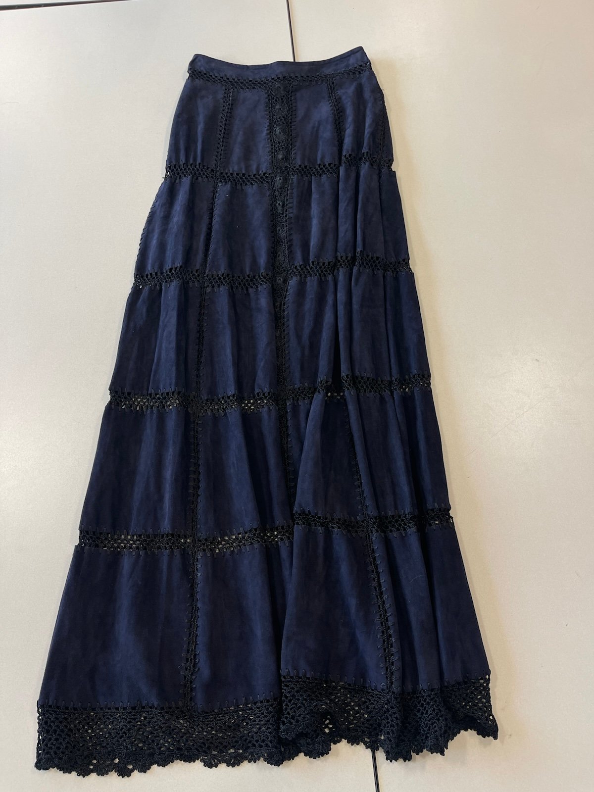Mini Liberte Navy Blue Maxi Skirt Goat Skin 34 EU