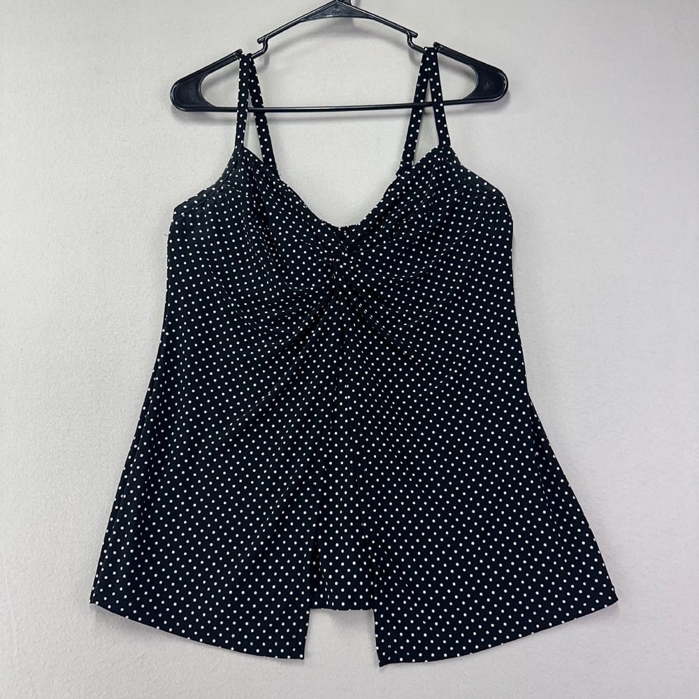 Miraclesuit Tankini Swim Suit Top Womens 14 Black Polka Dot Shapewear Slimming