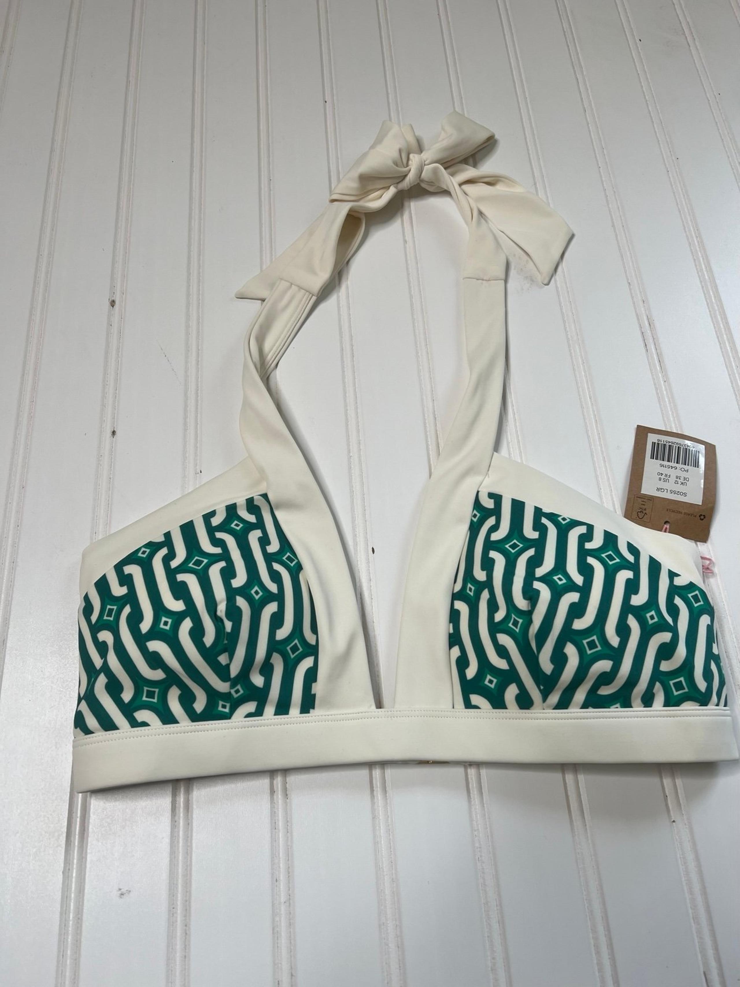 Boden Womens Ithaca Halter Bikini Top US 8 Green Geometric Swim NEW. 392
