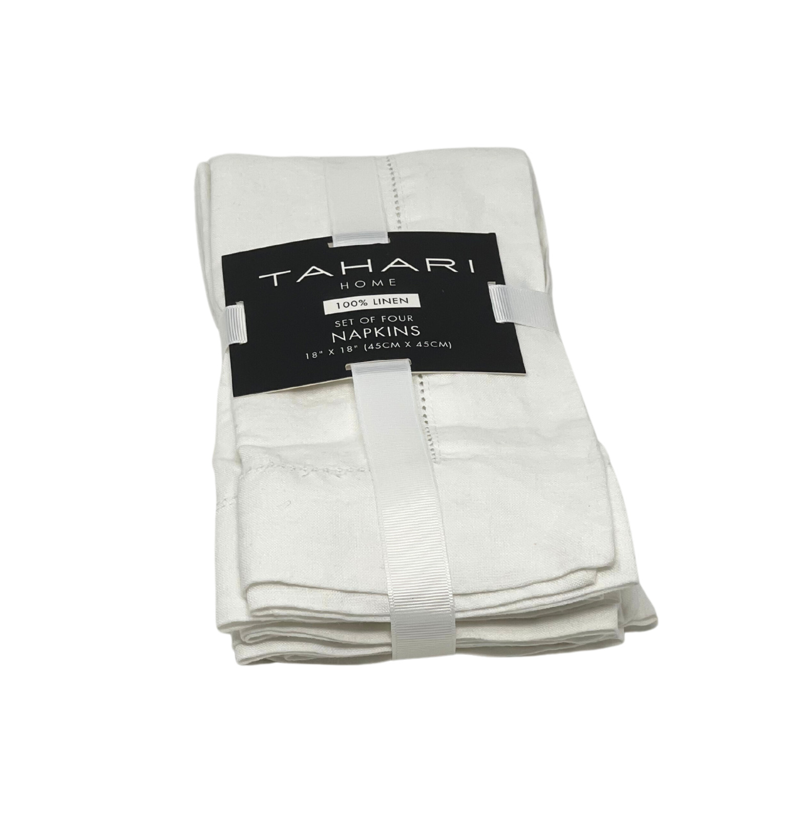 TAHARI Set of 4 Designer 18 x 18 Luxury Hemstitch 100% LINEN White Napkins NEW