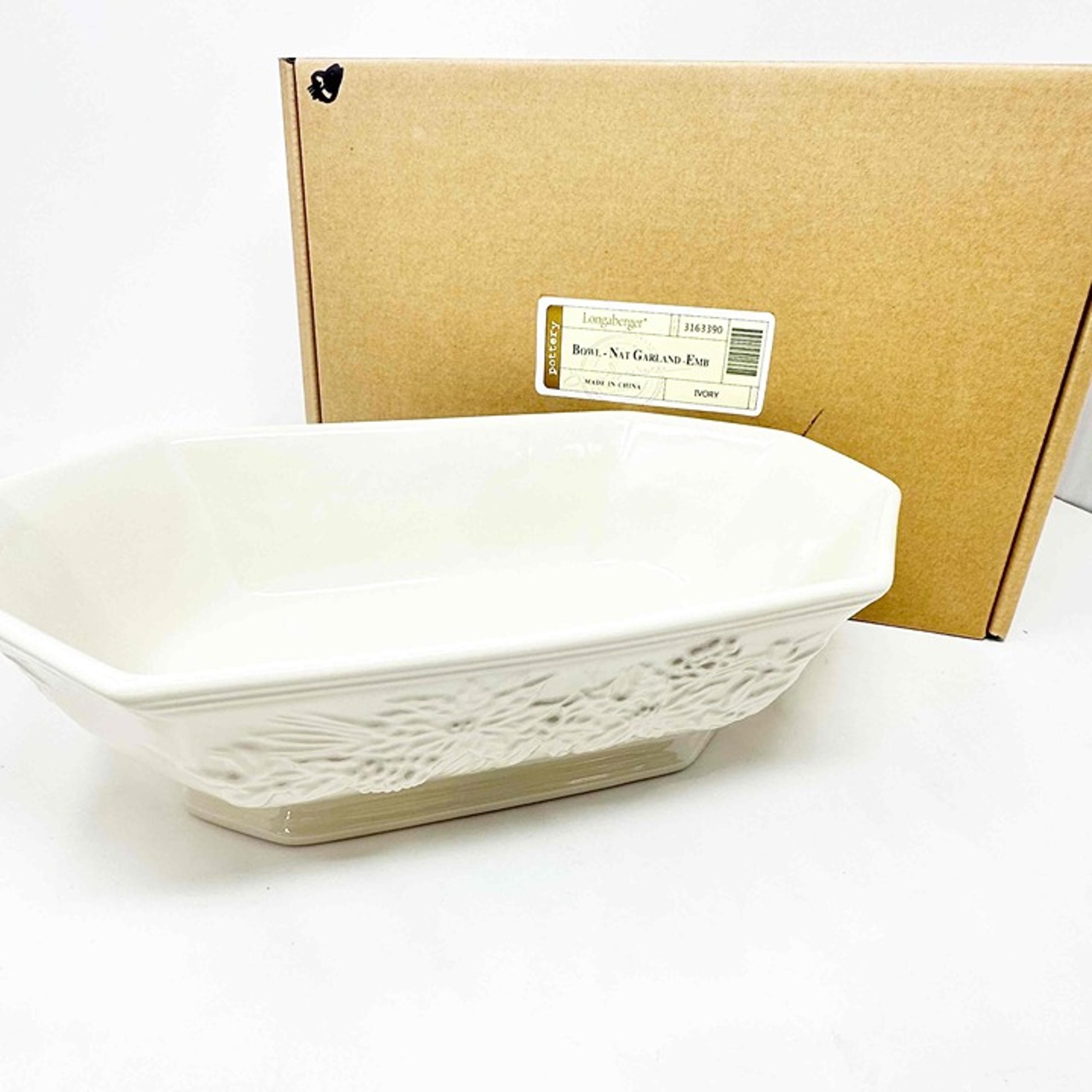 Longaberger Serving Bowl Natural Garland Ivory Floral #3163390 NEW Ceramic