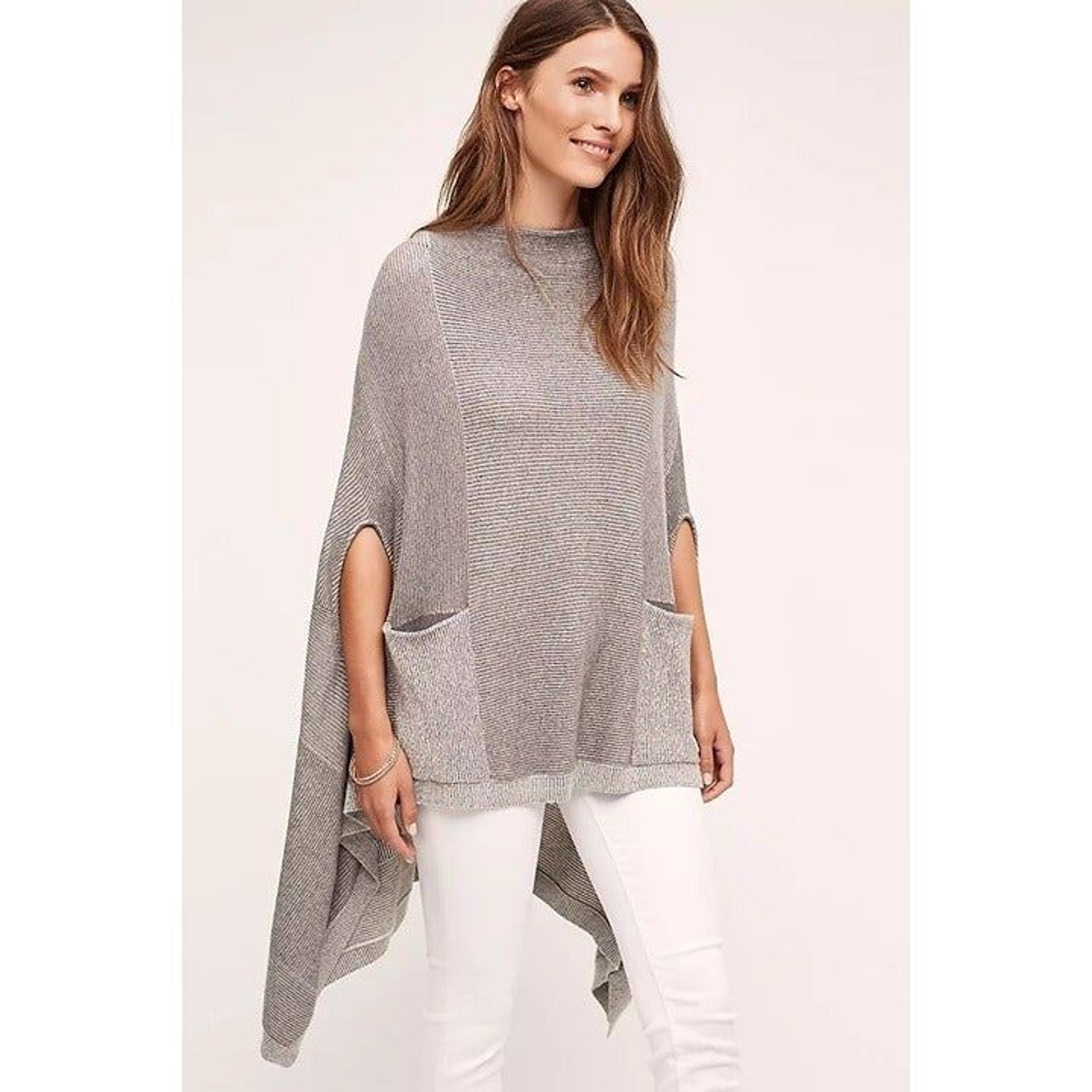 Anthropologie Moth Madison Park Poncho Sweater Womens XS/S Cotton Blend Cozy
