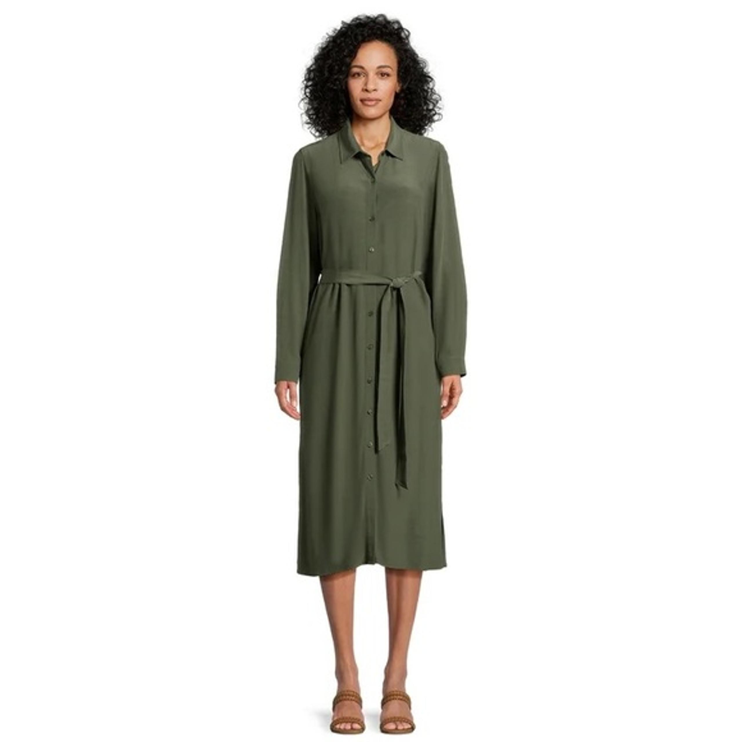 Time and Tru Women’s Long Sleeve Button Up Tie Waist Midi Shirt Dress NWT