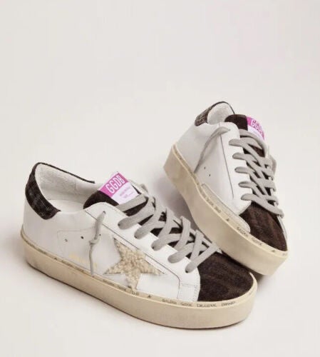 Golden Goose Hi Star sneakers with shearling star and leopard-print low top