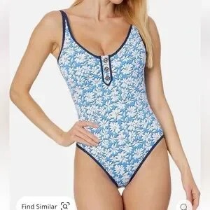 Lilly Pulitzer Baela One Piece In Lunar Blue Palm Beach Petals