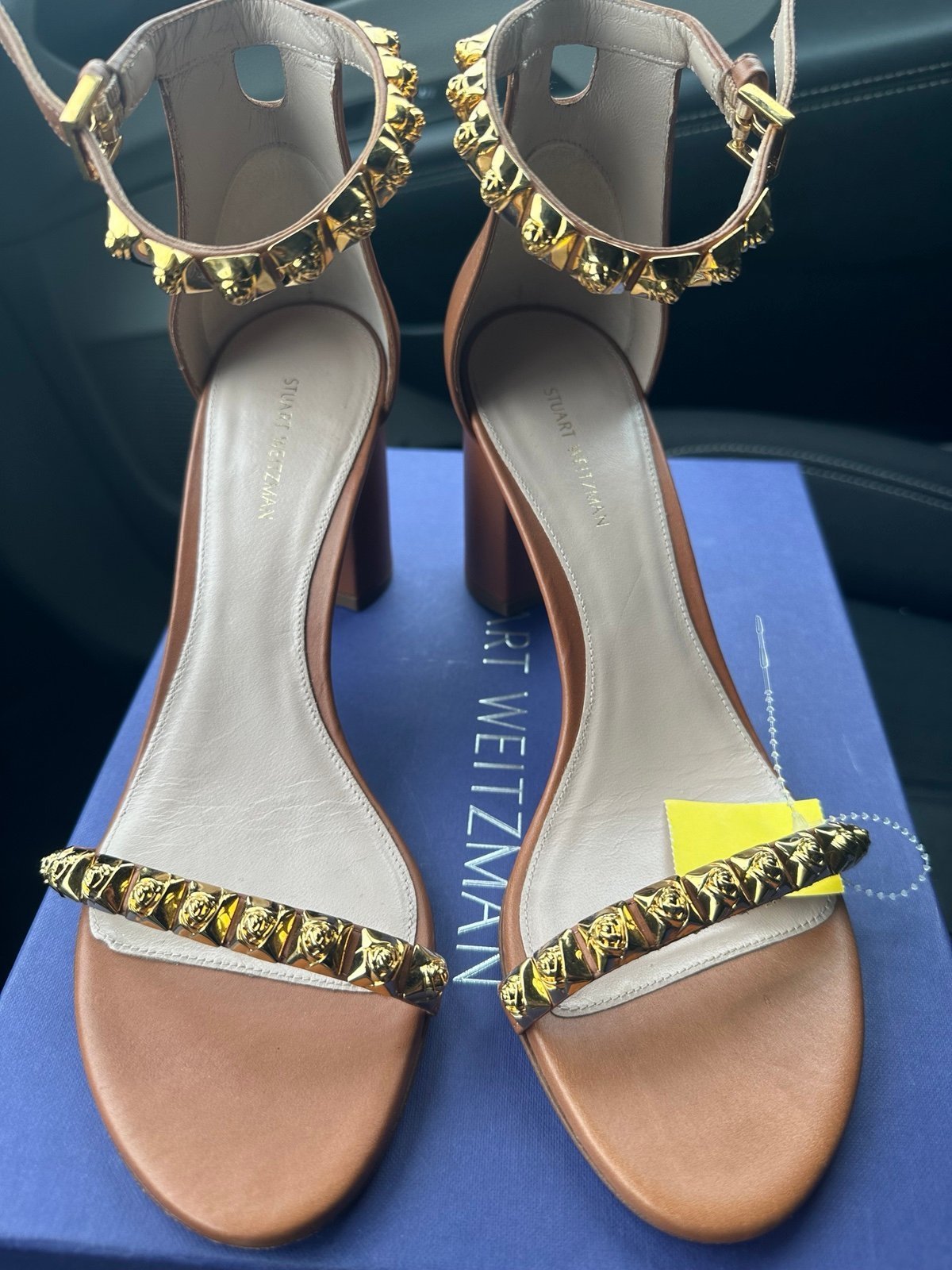 Stuart Weitzman Rosemarie Nude Rose Gold Stud Strappy Sandals Leather 9 NIB NEW