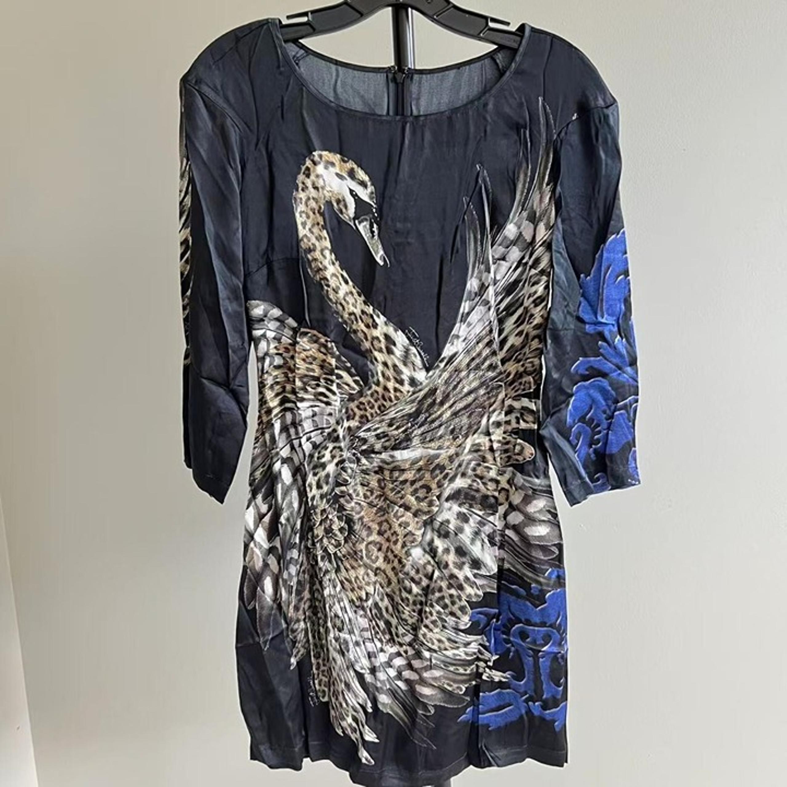 NWOT JUST CAVALLI Swan Print Mini Dress Silk Womens Size 38