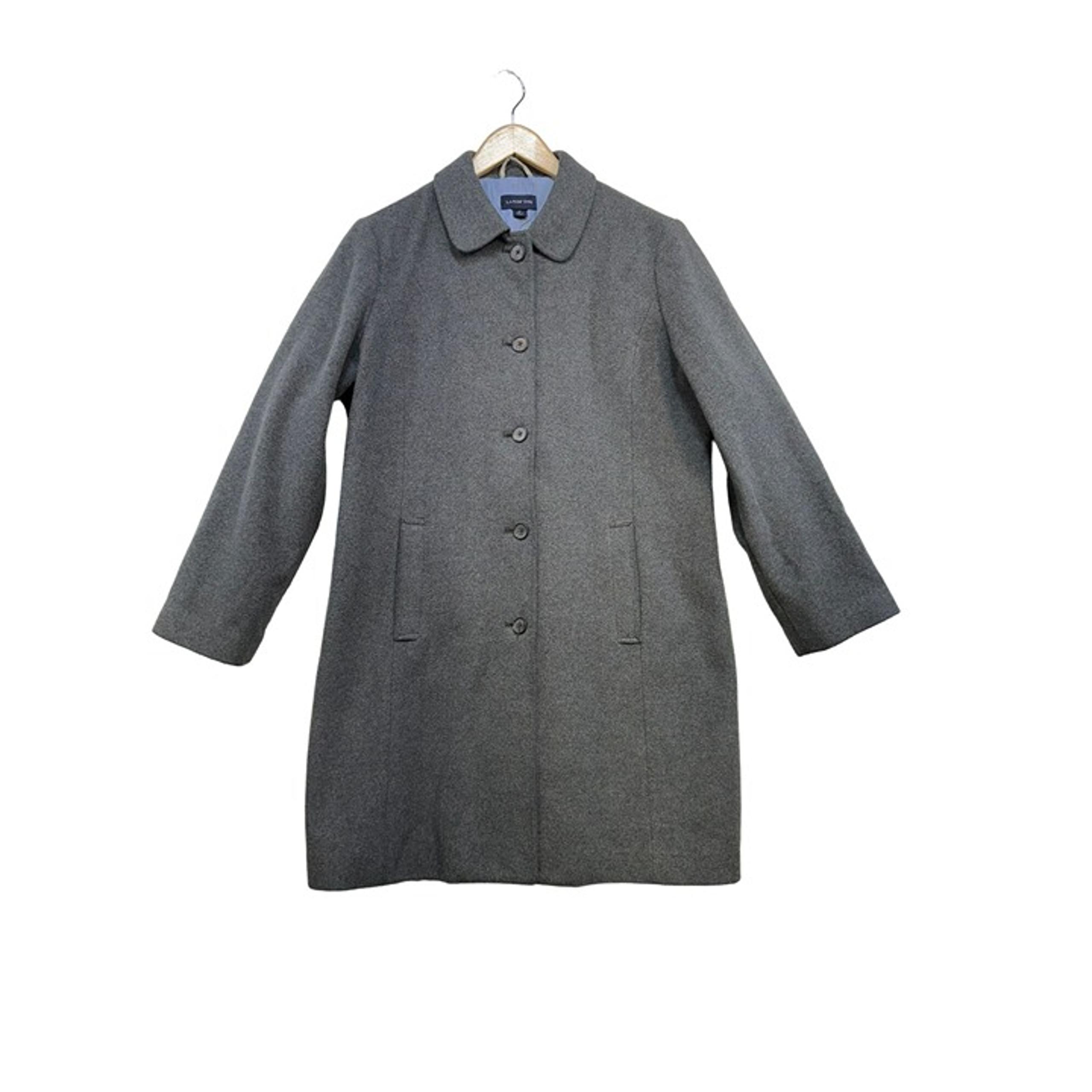 Lands End Womens Wool Blend Coat 14P Gray Long Sleeve Button-Up Outerwear